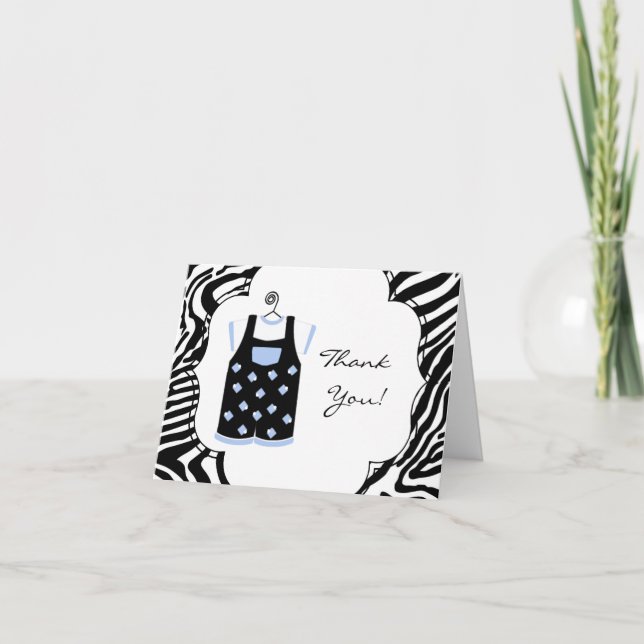 Svart Blå Zebra Baby Pojke Shower Tack Kort (Framsida)