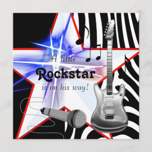 Svart Blå Zebra Rockstar Baby Pojke Dopp Inbjudningar