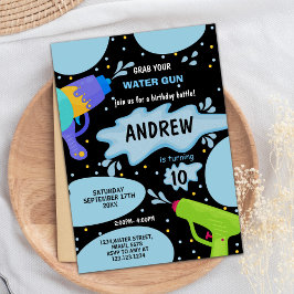 Svart blåa Grönten Vatten Gun Birthday-inbjudan Inbjudningar