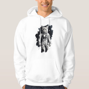 Svart bläck Astronaut Katt Design Hoodie