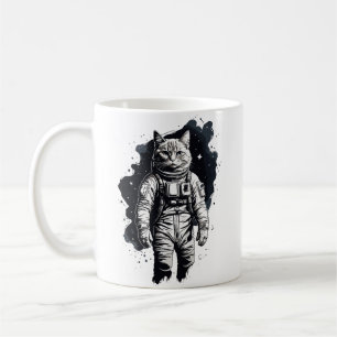 Svart bläck astronaut katt design kaffemugg