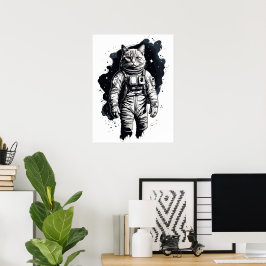 Svart bläck astronaut katt design poster