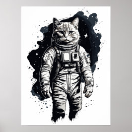 Svart bläck astronaut katt design poster