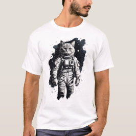 Svart bläck Astronaut Katt Design T Shirt