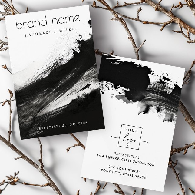 Svart bläck-penselpenselkort för modern visning visitkort (Black ink brushstrokes modern earring display card)