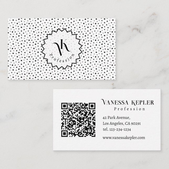 Svart bläck Prickig monogram Minimalistisk Modern. Visitkort (Fram/baksida)