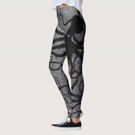 Svart bläckfisk på grå färg - damasker leggings
