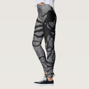 Svart bläckfisk på grå färg - damasker leggings