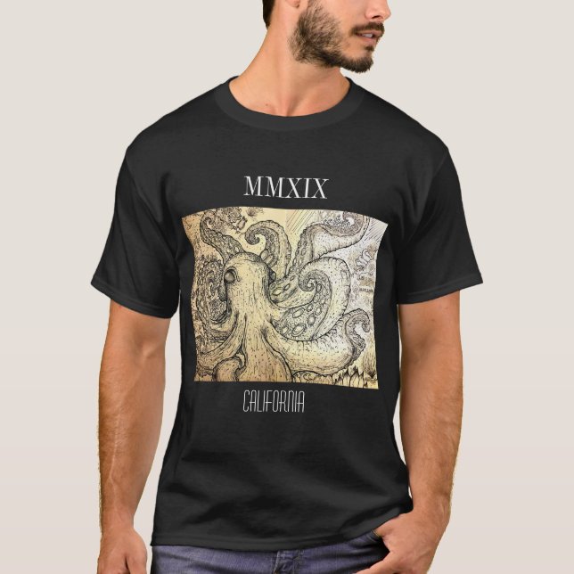 Svart bläckfiskt-skjorta t shirt (Framsida)