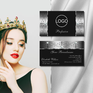 Svart bläckjud i elegant Silver med Logotyp Visitkort