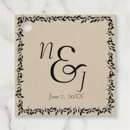 Svart blad botanisk rustik modern kraft bröllop gåvor etiketter