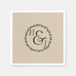 Svart blad botanisk rustik modern kraft bröllop pappersservett