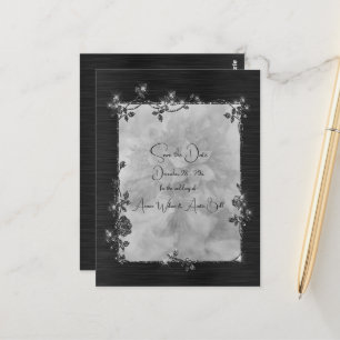 Svart Blank Elegant Glänsande Ram Spara Datum Vykort