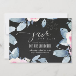 SVART  BLÅS BLOMMIGT VATTENFÄRG RAM SPARA DATUMET