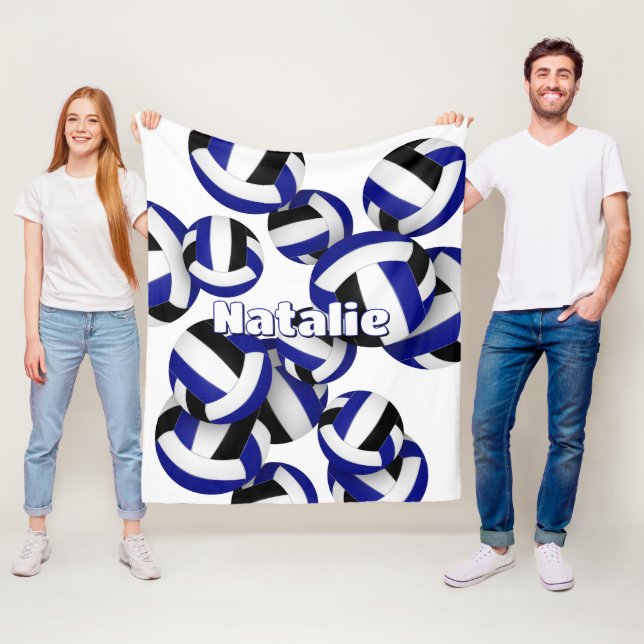 Svart blått lag färg volleyball-flickor fleecefilt (På plats)