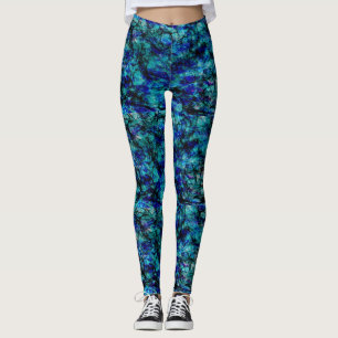 svart blåttgrönt tonar fläckdamasker leggings