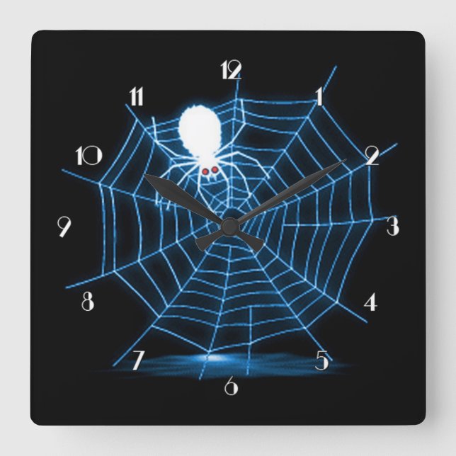 Svart & blåttHalloween spindelnät Fyrkantig Klocka (Framsida)