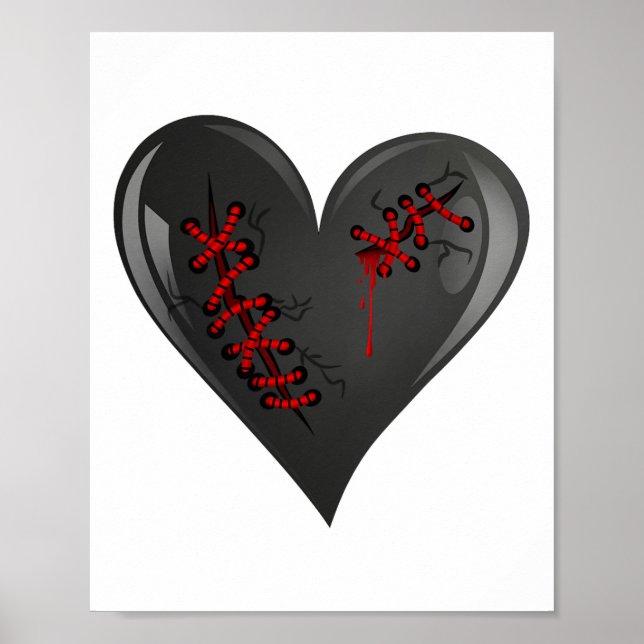 Svart Blödande Öppen Trasig Läkande Hjärta Goth  Poster (Framsidan)