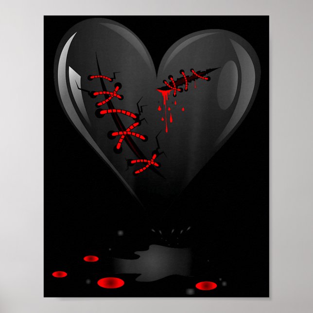 Svart Blödande Öppen Trasig Läkande Hjärta Goth  Poster (Framsidan)