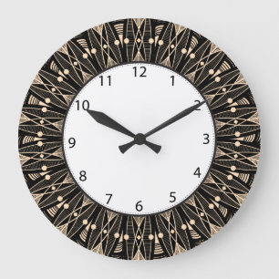 Svart blom- art déco stor klocka
