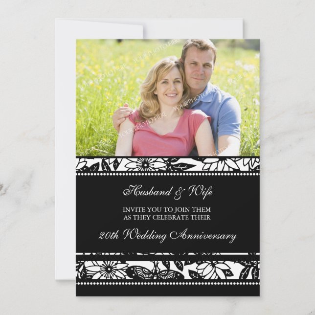 Svart blomfoto 20-årsjubileums inbjudan (Framsida)