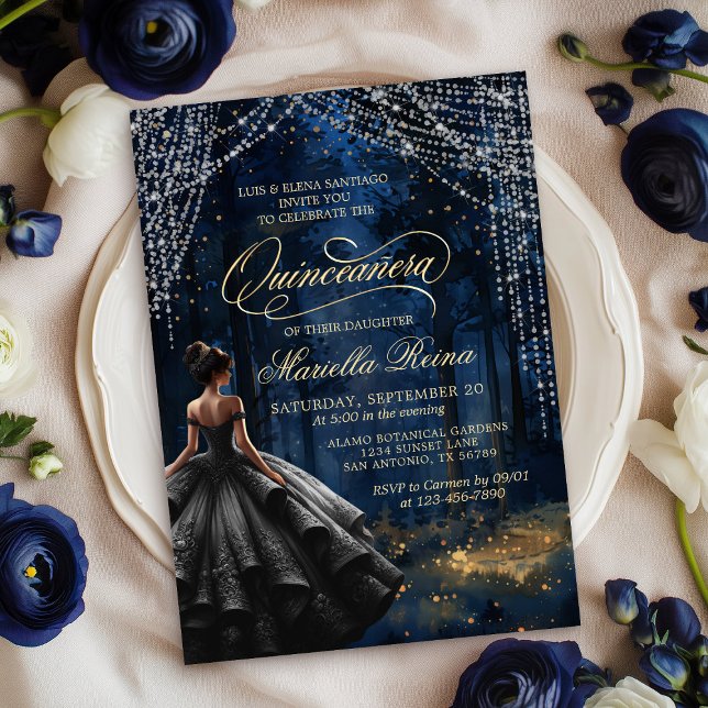 Svart blomkruka Quinceañera Inbjudningar (Skapare uppladdad)