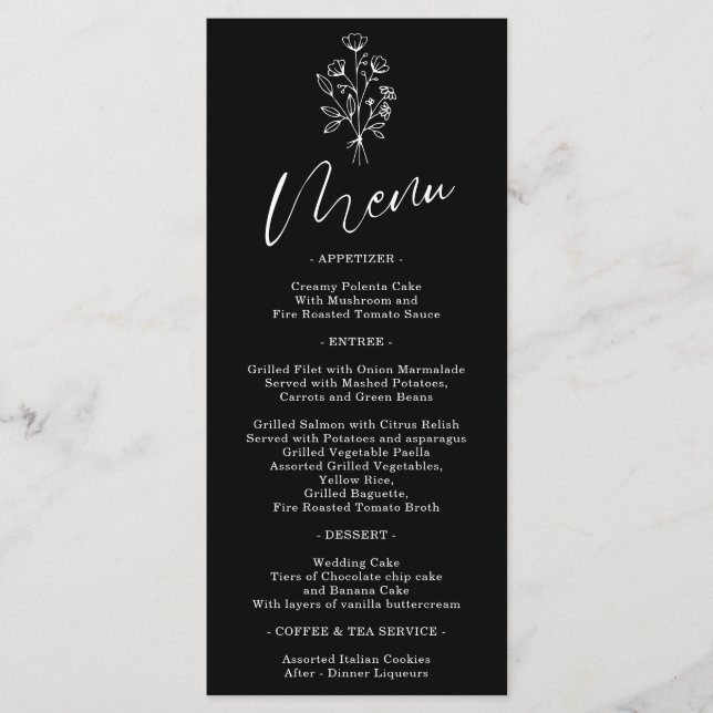 Svart Blomma Bohemisk Enkel Botanisk Meny (Framsida)