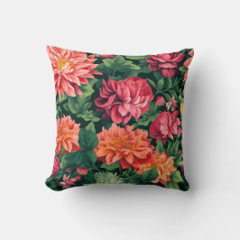 Svart blomma livfull och orange rosa kudde