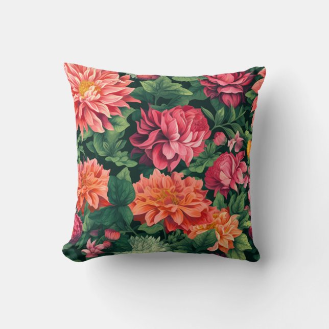 Svart blomma livfull och orange rosa kudde (Framsida)