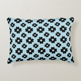 Svart blomma Mönster på blå Prydnadskudde