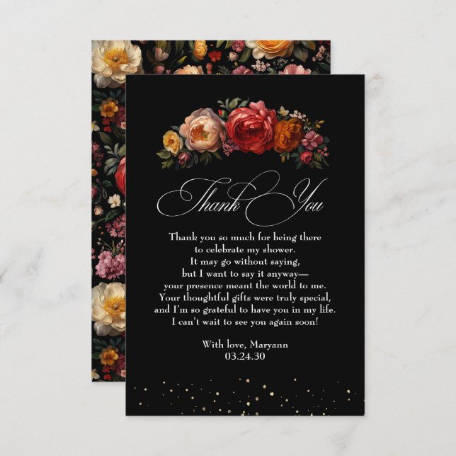 Svart Blommig Botanisk Melankolisk Holländsk Tack  (Fram/baksida)