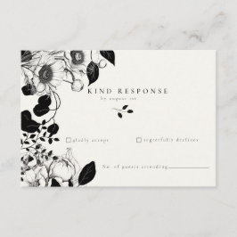 Svart Blommig Bröllops-RSVP-Kort Tilläggskort