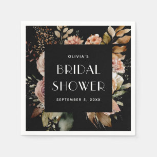 Svart Blommig Bröllopsdusch Boho Chic Elegant Pappersservett