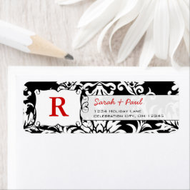 Svart Blommig Damask Röd Text Returadressetikett Returadress Etikett