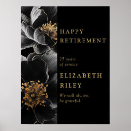 Svart Blommig Lycka önskar Pensionär Välkomstskylt Poster