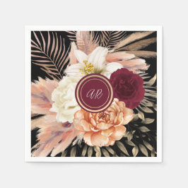 Svart Blommig Monogram Bröllop Pappersservett
