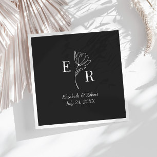 Svart Blommig Monogram Bröllop Pappersservett