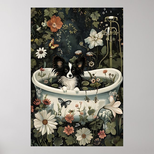 Svart Blommig Papillon Badrumstryck, Botanisk Poster (Framsidan)