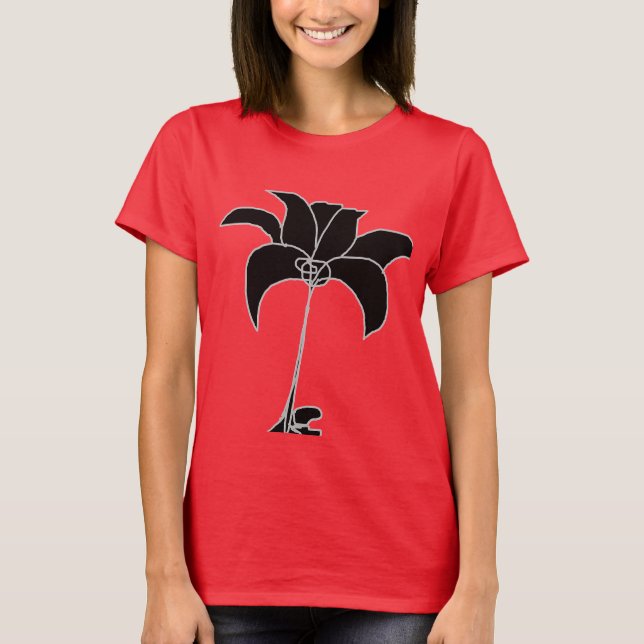 Svart Blommig Röd T Shirt (Framsida)