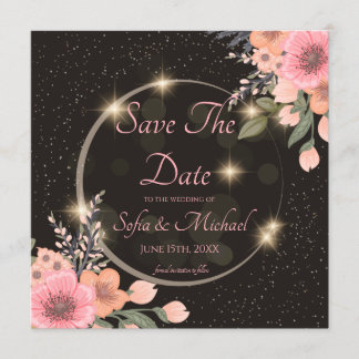 Svart/blommig Save the Date Inbjudningar