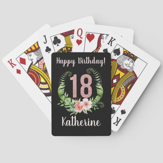 Svart blommigt 18-årsdag casinokort (Baksidan)