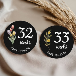 Svart Blommigt, 32-33 veckors Gravid, milstolpe-ko