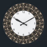 Svart Blommigt Art Deco Stor Klocka<br><div class="desc">Svart,  intricate snöre art deco inspirerade till radiell design med svarta siffror och vitt ansikte. Du kan anpassa genom att ändra bakgrunden till färg.</div>