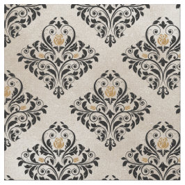 Svart Blommigt Damask på Cream Tyg