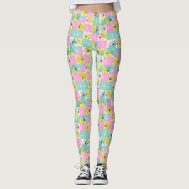 svart Blommigt, färglöst Pastellkontrollbord mönst Leggings