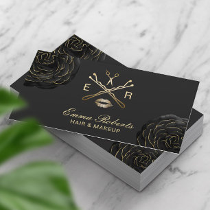 Svart Blommigt för Elegant i Makeup Artist Hair St Visitkort