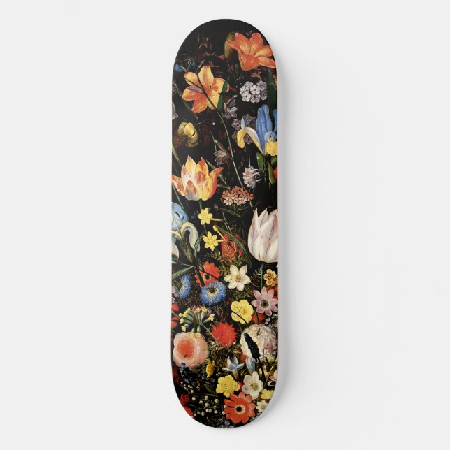 Svart Blommigt för elegant Mini Skateboard Bräda 18,5 Cm (Framsida)