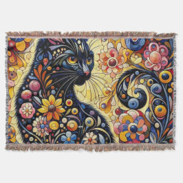 Svart, Blommigt  för kattmålning av Abstrakt Filt