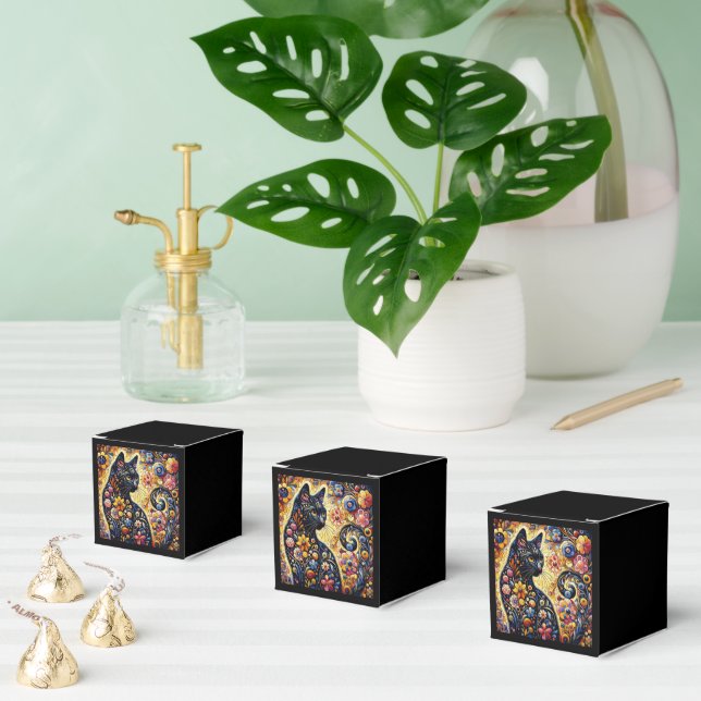 Svart, Blommigt  för kattmålning av Abstrakt Presentaskar (Multipel)