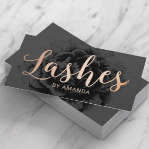 Svart Blommigt för Lash Ro Guld Typography Elegant Visitkort